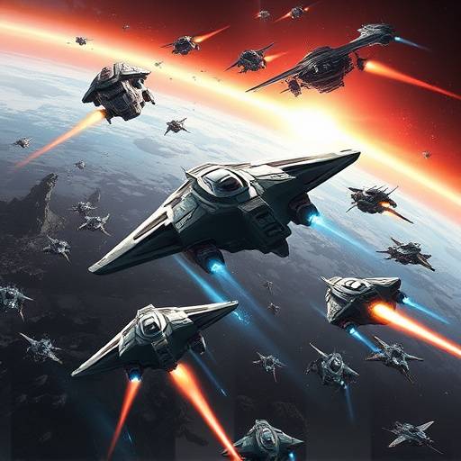 Game cover art for 'Galactic Frontiers'. Shows a spaceship battling alien fighters.